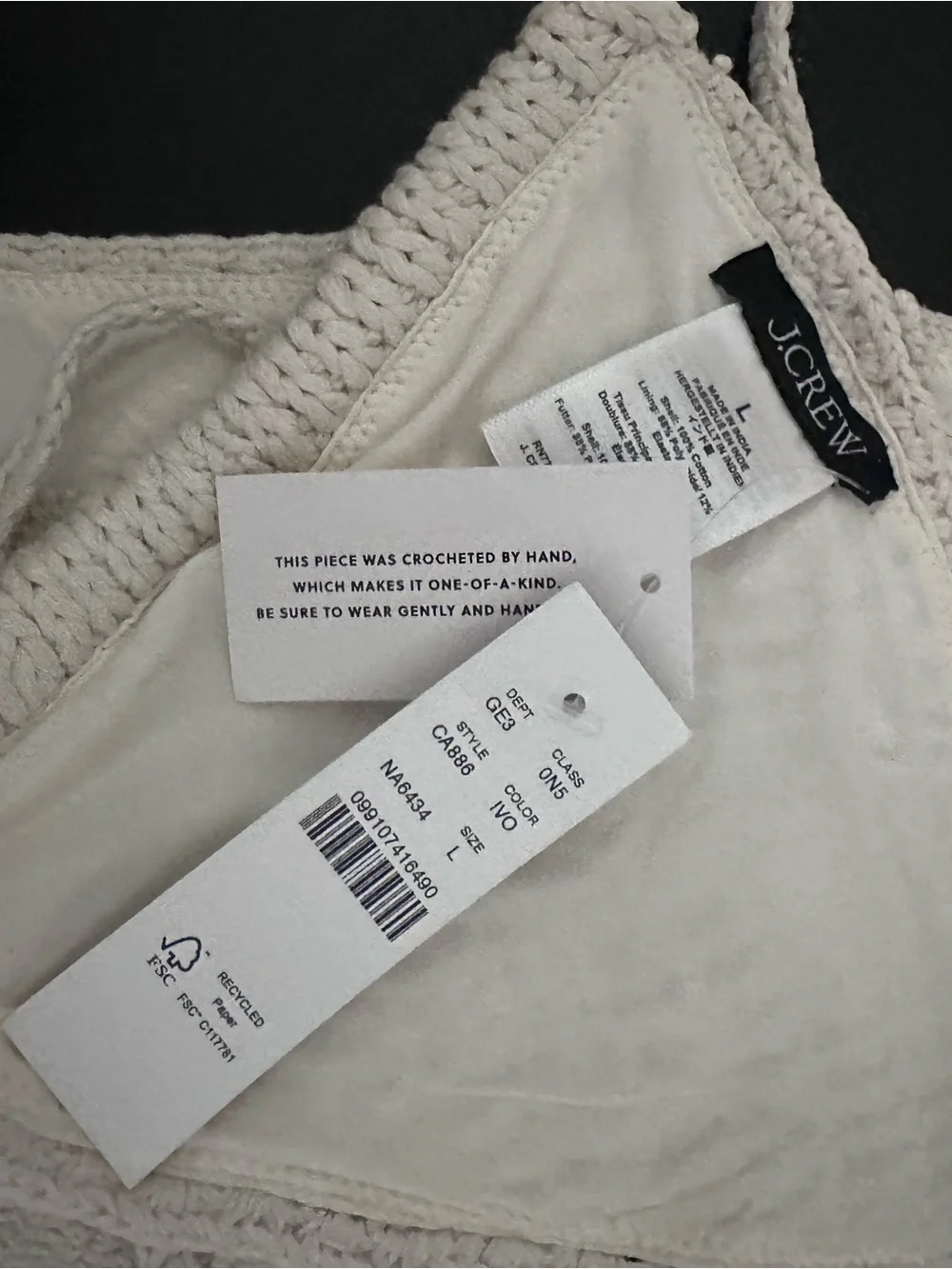 J. Crew Cream Crochet Triangle Bikini top